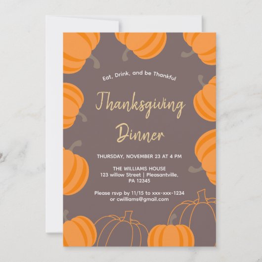 Erntedank Dinner Fall Wasserfarbe Pumpen Einladung (Vorderseite)