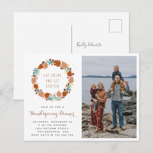 Erntedank Dinner Fall Wine Ankündigungspostkarte (Vorne/Hinten)