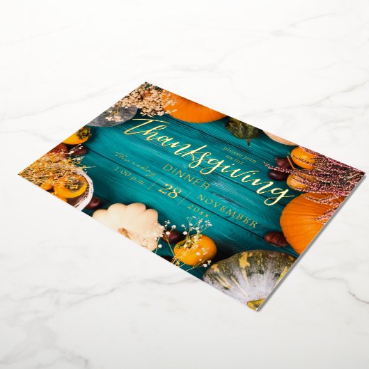 Erntedank Dinner Fee Blue Pumpkin Folieneinladung (Gedreht)