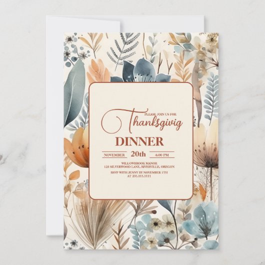 Erntedank Dinner Floral Einladung (Vorderseite)