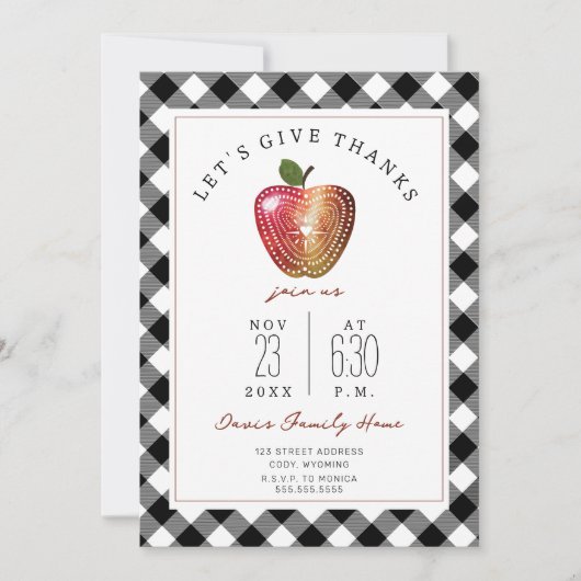 Erntedank Dinner Folk Art Apple Kariert Einladung (Vorderseite)