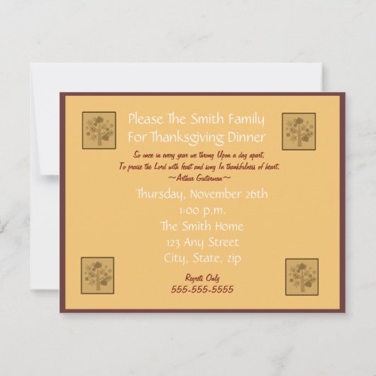 Erntedank Dinner Foto Einladung (Rückseite)