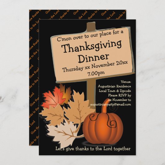 ERNTEDANK DINNER Fun Pumpkin Blätter Einladung (Vorne/Hinten)