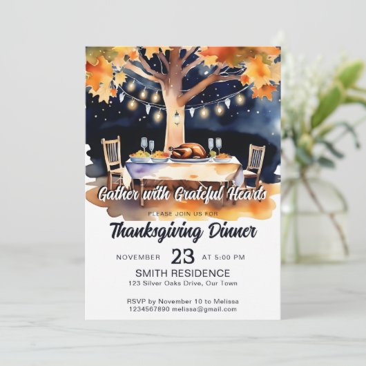 Erntedank-Dinner-Gartentisch unter Sternen Einladung (Stehend Vorderseite)