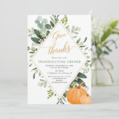 Erntedank Dinner grüne Blätter Gold Einladung (Stehend Vorderseite)