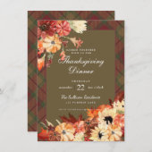 Erntedank Dinner Herbst Kürbiskürbis Tartan Einladung (Vorne/Hinten)