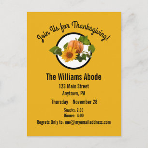 Erntedank Dinner in Pumpkin Pie Orange Custom Postkarte