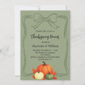 Erntedank-Dinner Kürbis Bogen gedämpfte Moos grün Einladung (Vorderseite)
