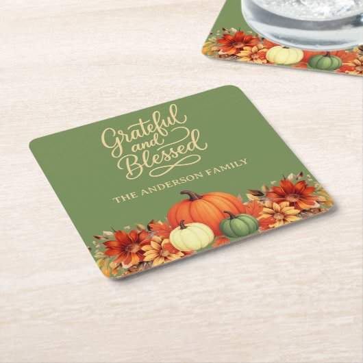 Erntedank Dinner Kürbis grün Grateful gesegnet Rechteckiger Pappuntersetzer (angewinkelt)