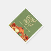 Erntedank Dinner Kürbis grün Grateful gesegnet Serviette (Ecke)