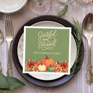 Erntedank Dinner Kürbis grün Grateful gesegnet Serviette