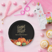 Erntedank Dinner Kürbis schwarz Grateful gesegnet Pappteller (Party)