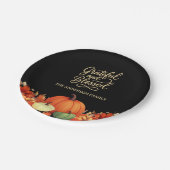 Erntedank Dinner Kürbis schwarz Grateful gesegnet Pappteller (Schrägansicht)