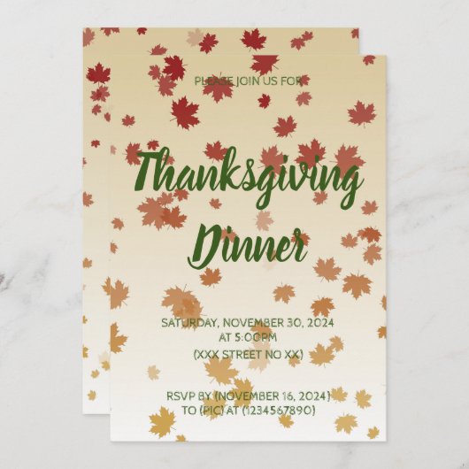 Erntedank Dinner Maple Blätter Einladung (Vorne/Hinten)