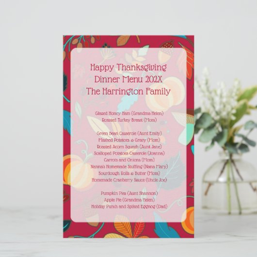 Erntedank-Dinner-Menü Keepake Maroon (Stehend Vorderseite)