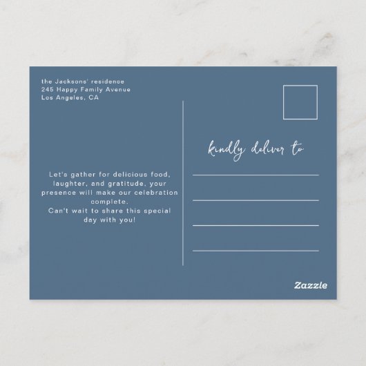 Erntedank Dinner mit blühender Einladung Postkarte (Rückseite)