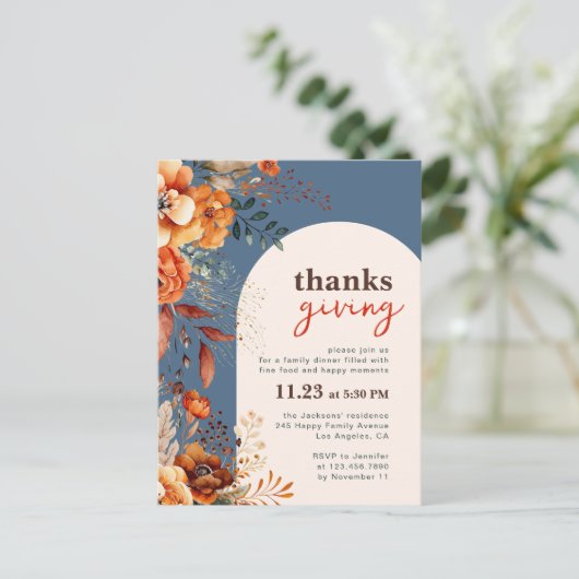 Erntedank-Dinner mit Blumengeschmack Postkarte (Stehend Vorderseite)