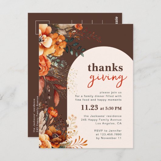 Erntedank-Dinner mit Blumengeschmack Postkarte (Vorne/Hinten)