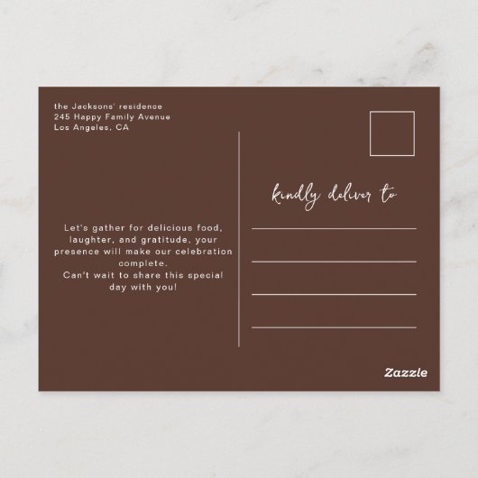 Erntedank-Dinner mit Blumengeschmack Postkarte (Rückseite)