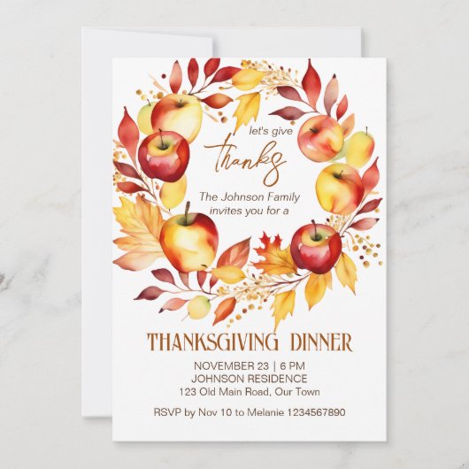Erntedank Dinner Party Apfelschablone Einladung (Vorderseite)