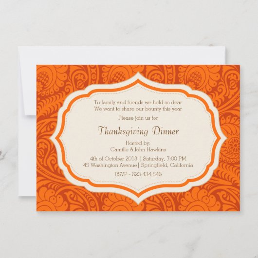 Erntedank Dinner Party Damask Einladung (Vorderseite)