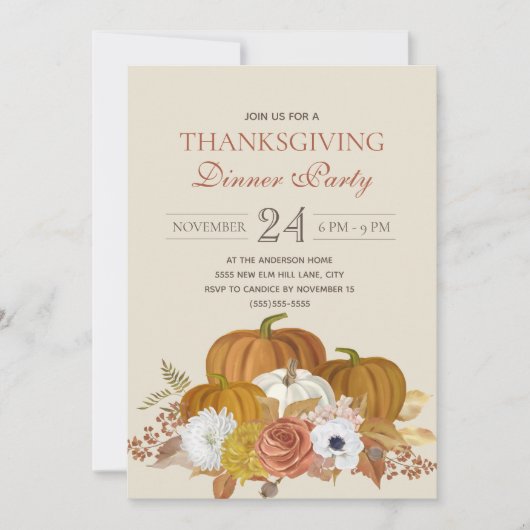 Erntedank Dinner Party Elegante Rustikal Einladung (Vorderseite)