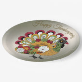 Erntedank Dinner Party Farbenfrohe Blüte Türkei Pappteller (Schrägansicht)