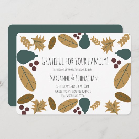 Erntedank Dinner Party Grüne Birnenkrez Einladung (Vorne/Hinten)