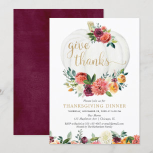 Erntedank Dinner Party Herbst Blumenkürbis Einladung