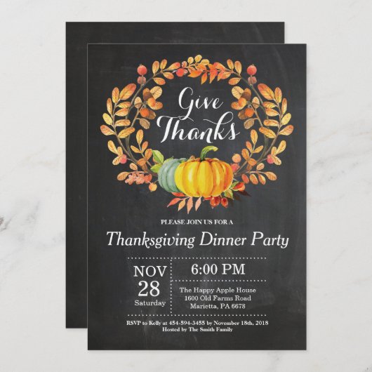 Erntedank Dinner Party Herbst Herbst Chalkboard Einladung (Vorne/Hinten)