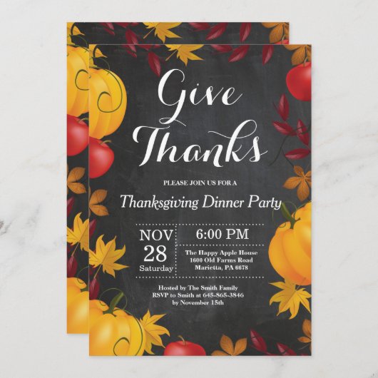 Erntedank Dinner Party Herbst Herbstkhalkboard Einladung (Vorne/Hinten)