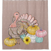 Erntedank Dinner Party Türkei Pumpkins Pink Tan Duschvorhang (Vorderseite)