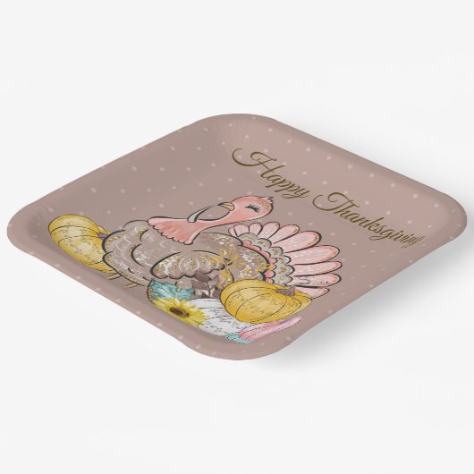 Erntedank Dinner Party Türkei Pumpkins Pink Tan Pappteller (Gewinkelt)