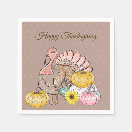 Erntedank Dinner Party Türkei Pumpkins Pink Tan Serviette (Vorderseite)
