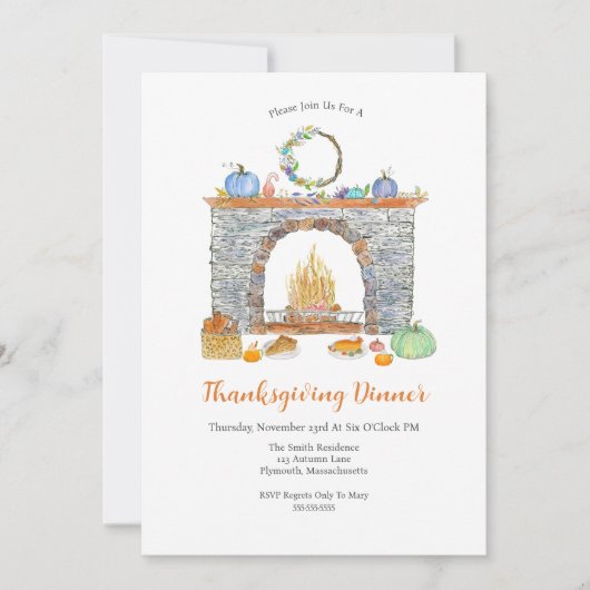 Erntedank Dinner Pies, Kamin, Pumpkins Einladung (Vorderseite)