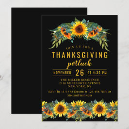Erntedank Dinner Potluck Wasserfarbe Sonnenblumen Einladung