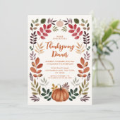 Erntedank Dinner Pumpkin & Autumn Leaves Einladung (Stehend Vorderseite)