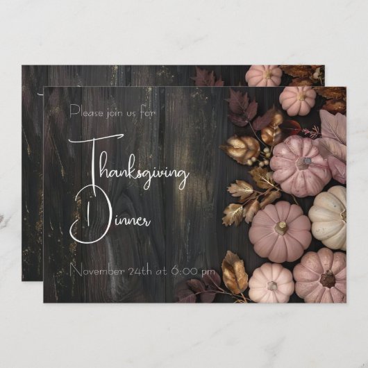Erntedank Dinner Pumpkin Einladung Rustikal (Vorne/Hinten)