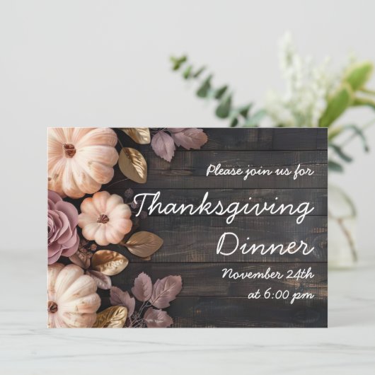 Erntedank Dinner Pumpkin Einladung Rustikal (Stehend Vorderseite)