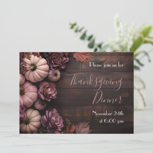 Erntedank Dinner Pumpkin Einladung Rustikal (Stehend Vorderseite)
