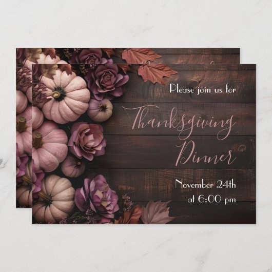 Erntedank Dinner Pumpkin Einladung Rustikal (Vorne/Hinten)