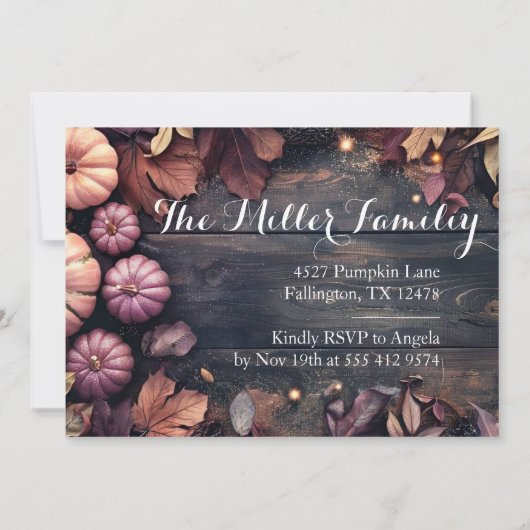 Erntedank Dinner Pumpkin Einladung Rustikal (Rückseite)