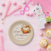 Erntedank Dinner Pumpkin Floral Script Beige Pappteller (Party)
