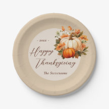 Erntedank Dinner Pumpkin Floral Script Beige