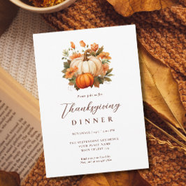 Erntedank Dinner Pumpkin Floral Script Weiß Einladung