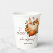 Erntedank Dinner Pumpkin Floral Script Weiß Pappbecher (Rückseite)