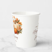 Erntedank Dinner Pumpkin Floral Script Weiß Pappbecher (Links)