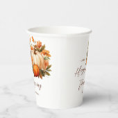 Erntedank Dinner Pumpkin Floral Script Weiß Pappbecher (Rechts)