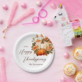 Erntedank Dinner Pumpkin Floral Script Weiß Pappteller (Party)