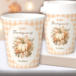 Erntedank Dinner Pumpkin Gingham Pastel Orange Pappbecher